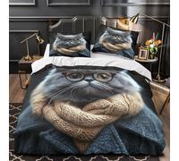 YVASPQRTW Chat Mignon 3D Imprimé Drap de Couette 3 pièces Microfibre Lavable Machine Portrait Vintage Housse de Couette 2 taies léger garçons Filles Single（140x200cm）