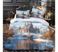 YVASPQRTW Château d'hiver 3D Imprimé Drap de Couette 3 pièces Microfibre Entretien Facile Architecture Royale Fantastique Housse de Couette 2 taies Respirant Adultes Famille Single (135x200cm)