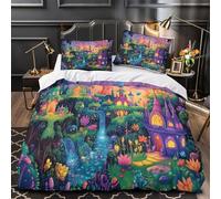 YVASPQRTW château Fantastique 3D Imprimé Drap de Couette Microfibre éclair caché Paysage Magique coloré Housse de Couette 2 taies Lavable Machine Adultes Couples King（220x240cm）
