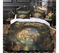 YVASPQRTW château Fantastique 3D Imprimé Drap de Couette Microfibre éclair caché Royaume Magique Housse de Couette 2 taies Anti-Decoloration déco Chambre Couple Super King（260x220cm）