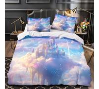 YVASPQRTW château Fantastique 3D Imprimé Housse de Couette Microfibre inaltérable Ciel Magique et féerique Drap de Couette 2 taies Lavable Machine Famille invités Super King（260x220cm）