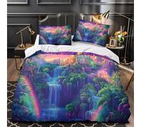 YVASPQRTW château Fantastique 3D Imprimé Housse de Couette Microfibre léger Paysage Arc-en-Ciel Magique Drap de Couette 2 taies Anti-Tache Adolescents Jeunes Adultes Double（200x200cm）