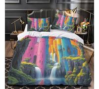 YVASPQRTW châteaux fantastiques 3D Imprimé Drap de Couette Microfibre inaltérable Architecture surréaliste vibrante Housse de Couette 2 taies Lavable Machine garçons Enfants Single (135x200cm)