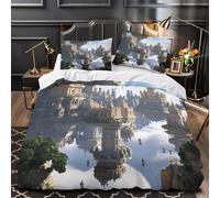 YVASPQRTW châteaux flottants 3D Imprimé Drap de Couette Microfibre léger Architecture Fantastique Housse de Couette 2 taies Anti-Tache déco Chambre ado Single (135x200cm)