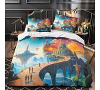 YVASPQRTW Châteaux futuristes 3D Imprimé Drap de Couette Microfibre Anti-Tache Paysage de Science-Fiction Fantastique Housse de Couette 2 taies Anti-Decoloration déco Famille Single (135x200cm)