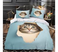 YVASPQRTW Chaton Curieux Qui Jette Un Coup d'œil 3D Imprimé Housse de Couette 3 pièces Microfibre éclair caché Numérique Drap de Couette 2 taies Entretien Facile Filles Enfants King（220x240cm）