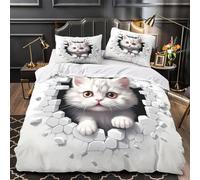 YVASPQRTW Chaton Mignon Qui Jette Un Coup d'œil 3D Imprimé Drap de Couette Microfibre Anti-Decoloration Housse de Couette 2 taies Adolescents Jeunes Adultes Single (135x200cm)