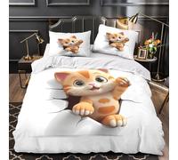 YVASPQRTW Chaton Mignon Qui Jette Un Coup d'œil 3D Imprimé Drap de Couette Microfibre Lavable Machine Dessin animé 3D Housse de Couette 2 taies inaltérable garçons Filles Single (135x200cm)