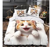 YVASPQRTW Chaton Mignon Qui Jette Un Coup d'œil 3D Imprimé Drap de Couette Microfibre Respirant Dessin animé ludique Housse de Couette 2 taies éclair caché Famille invités Single（140x200cm）
