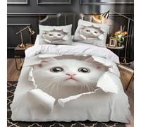 YVASPQRTW Chaton Mignon Qui Jette Un Coup d'œil 3D Imprimé Housse de Couette 3 pièces Microfibre éclair caché Drap de Couette 2 taies Lavable Machine déco Chambre Couple Double（200x200cm）