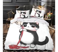 YVASPQRTW Chaton Mignon Qui Joue 3D Imprimé Housse de Couette Microfibre Lavable Machine Illustration d'animal de Dessin animé Drap de Couette 2 taies léger Couples Famille King（220x240cm）
