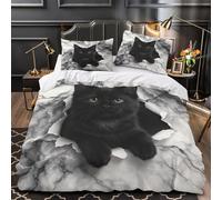 YVASPQRTW Chaton Noir Qui Jette Un Coup d'œil 3D Imprimé Drap de Couette Microfibre éclair caché numérique Housse de Couette 2 taies Anti-Decoloration déco Chambre Adulte Super King（260x220cm）