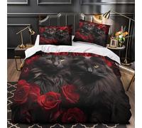 YVASPQRTW Chats Noirs 3D Imprimé Drap de Couette Microfibre inaltérable Animal de Compagnie Romantique Housse de Couette 2 taies éclair Enfants Adolescents Double（200x200cm）