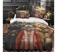 YVASPQRTW Chats royaux 3D Imprimé Drap de Couette 3 pièces Microfibre éclair caché Fantaisie Royale Housse de Couette 2 taies Lavable Machine Adolescents Adultes Single（140x200cm）