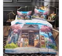 YVASPQRTW CherryBlossomShop 3D Imprimé Drap de Couette 3 pièces Microfibre Lavable Machine Style Cottage Japonais Housse de Couette 2 taies Respirant Filles Enfants Single（140x200cm）