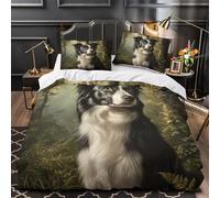 YVASPQRTW Chien Border Collie 3D Imprimé Drap de Couette 3 pièces Microfibre Lavable Machine Portrait de forêt Housse de Couette 2 taies éclair caché Adultes Couples Super King（260x220cm）
