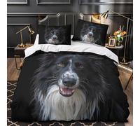 YVASPQRTW Chien Border Collie 3D Imprimé Drap de Couette Microfibre éclair caché Portrait Naturel Housse de Couette 2 taies Lavable Machine Adolescents Adultes Single (135x200cm)