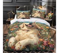 YVASPQRTW Chien Heureux 3D Imprimé Drap de Couette 3 pièces Microfibre Lavable Machine Portrait Artistique d'animal de Compagnie Housse de Couette 2 taies inaltérable Adultes Couples King（220x240cm）