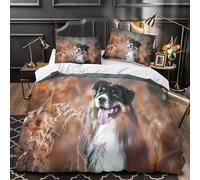 YVASPQRTW Chien Heureux Dehors 3D Imprimé Drap de Couette 3 pièces Microfibre éclair dissimulé Photographie de Nature Housse de Couette 2 taies éclair dissimulé déco Chambre Adulte Single (135x200cm)