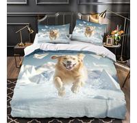 YVASPQRTW Chien Heureux Qui Court 3D Imprimé Drap de Couette Microfibre éclair dissimulé scène hivernale Housse de Couette 2 taies éclair déco Chambre Enfant Double（200x200cm）