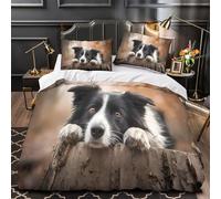 YVASPQRTW Chien Mignon au Repos 3D Imprimé Housse de Couette Microfibre Lavable Machine Border Collie de Compagnie Drap de Couette 2 taies léger déco Chambre ado Single（140x200cm）