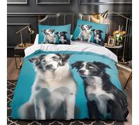 YVASPQRTW Chiens Border Collie 3D Imprimé Housse de Couette 3 pièces Microfibre inaltérable Portrait en Studio Drap de Couette 2 taies Lavable Machine Adultes Couples Super King（260x220cm）