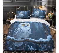 YVASPQRTW Chouette Harfang perchée 3D Imprimé Housse de Couette 3 pièces Microfibre Anti-Tache Scène hivernale en Pleine Nature Drap de Couette 2 taies léger Adolescents Adultes Super King（260x220cm）
