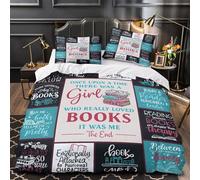 YVASPQRTW Citations d'amoureux des Livres 3D Imprimé Drap de Couette Microfibre éclair dissimulé Design Vintage Housse de Couette 2 taies éclair caché déco Chambre Couple Single（140x200cm）