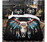 YVASPQRTW Coiffe de Plumes indigène 3D Imprimé Housse de Couette Microfibre Respirant Motifs Tribaux Drap de Couette 2 taies éclair dissimulé Adolescents Jeunes Adultes Double（200x200cm）