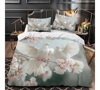 YVASPQRTW colombes Blanches 3D Imprimé Housse de Couette Microfibre résistante Fleurs printanières Drap de Couette 2 taies hypoallergénique Couples Famille Single (135x200cm)