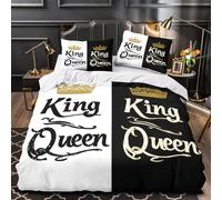 YVASPQRTW Conception Roi Reine 3D Imprimé Housse de Couette 3 pièces Microfibre éclair caché Calligraphie Royale Drap de Couette 2 taies Entretien Facile Filles Enfants King（220x240cm）