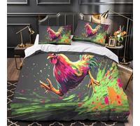 YVASPQRTW Coq coloré Qui Court 3D Imprimé Drap de Couette Microfibre léger numérique Dynamique Housse de Couette 2 taies inaltérable déco Chambre Couple Single (135x200cm)