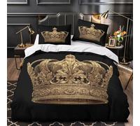 YVASPQRTW Couronne Royale 3D Imprimé Drap de Couette 3 pièces Microfibre éclair caché Style orné Vintage Housse de Couette 2 taies léger déco Chambre Couple Single（140x200cm）