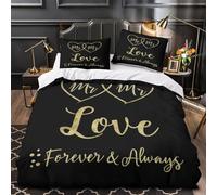 YVASPQRTW cœurs de Mariage 3D Imprimé Housse de Couette Microfibre Anti-Tache Calligraphie dorée Drap de Couette 2 taies Respirant Adultes Couples Single（140x200cm）