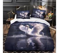 YVASPQRTW Cygne en vol 3D Imprimé Housse de Couette Microfibre inaltérable scène de Nature Fantastique Drap de Couette 2 taies Anti-Decoloration déco Chambre Enfant Super King（260x220cm）