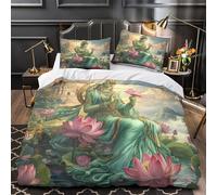 YVASPQRTW Déesse Bouddha 3D Imprimé Housse de Couette 3 pièces Microfibre éclair dissimulé Mythique Divin Drap de Couette 2 taies Respirant déco Chambre Couple Single (135x200cm)