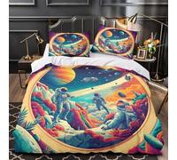 YVASPQRTW des astronautes sur Une planète Extraterrestre 3D Imprimé Drap de Couette 3 pièces Microfibre léger Housse de Couette 2 taies éclair garçons Filles Double（200x200cm）