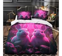 YVASPQRTW des Lapins dans Une Lueur Rose 3D Imprimé Housse de Couette 3 pièces Microfibre Anti-Tache Jungle Fantastique Drap de Couette 2 taies hypoallergénique garçons Enfants King（220x240cm）