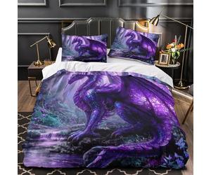 YVASPQRTW Dragon Violet Fantastique 3D Imprimé Drap de Couette Microfibre Respirant créature Magique de la forêt Housse de Couette 2 taies Anti-Tache Adultes Couples Single (135x200cm)