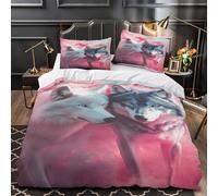 YVASPQRTW Duo de Loups 3D Imprimé Drap de Couette 3 pièces Microfibre résistante Fantaisie Housse de Couette 2 taies léger déco Chambre Enfant Single (135x200cm)