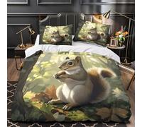 YVASPQRTW Écureuil Tenant Une Noix 3D Imprimé Drap de Couette Microfibre éclair dissimulé Illustration de la Nature Housse de Couette 2 taies éclair déco Chambre Enfant Super King（260x220cm）