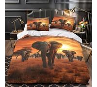 YVASPQRTW éléphants d'Afrique 3D Imprimé Drap de Couette 3 pièces Microfibre inaltérable scène de Faune Sauvage du Safari Housse de Couette 2 taies léger déco Famille King（220x240cm）