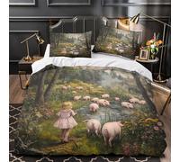 YVASPQRTW Enfant Qui Marche 3D Imprimé Housse de Couette 3 pièces Microfibre inaltérable scène Pastorale avec Un Cochon Drap de Couette 2 taies éclair déco Chambre Adulte Single（140x200cm）