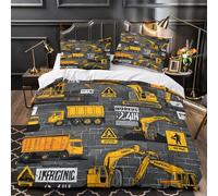 YVASPQRTW engins de Chantier 3D Imprimé Housse de Couette Microfibre résistante Dessin animé Industriel Drap de Couette 2 taies hypoallergénique Couples Famille Double（200x200cm）