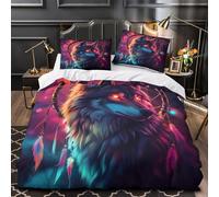 YVASPQRTW Esprit du Loup 3D Imprimé Drap de Couette Microfibre hypoallergénique Fantasy numérique Housse de Couette 2 taies éclair Enfants Adolescents Single（140x200cm）