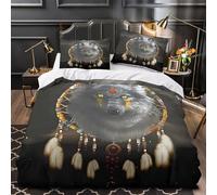 YVASPQRTW Esprit du Loup 3D Imprimé Housse de Couette 3 pièces Microfibre Entretien Facile Indigène Drap de Couette 2 taies éclair caché Famille invités Double（200x200cm）