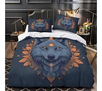 YVASPQRTW Esprit du Loup 3D Imprimé Housse de Couette Microfibre léger Animal Mystique Drap de Couette 2 taies éclair Enfants Adolescents King（220x240cm）