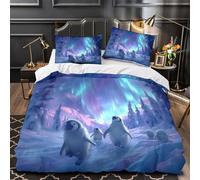 YVASPQRTW Famille de Pingouins 3D Imprimé Housse de Couette Microfibre léger Scène hivernale Arctique Drap de Couette 2 taies Anti-Decoloration déco Chambre Adulte Single (135x200cm)