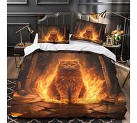 YVASPQRTW Fantaisie du Chat de feu 3D Imprimé Drap de Couette Microfibre éclair dissimulé Créature Mythique Housse de Couette 2 taies éclair Couples Famille Super King（260x220cm）