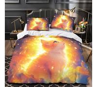 YVASPQRTW Fantaisie du Chat de feu 3D Imprimé Housse de Couette 3 pièces Microfibre Entretien Facile Magique et Lumineux Drap de Couette 2 taies hypoallergénique déco Famille Single（140x200cm）